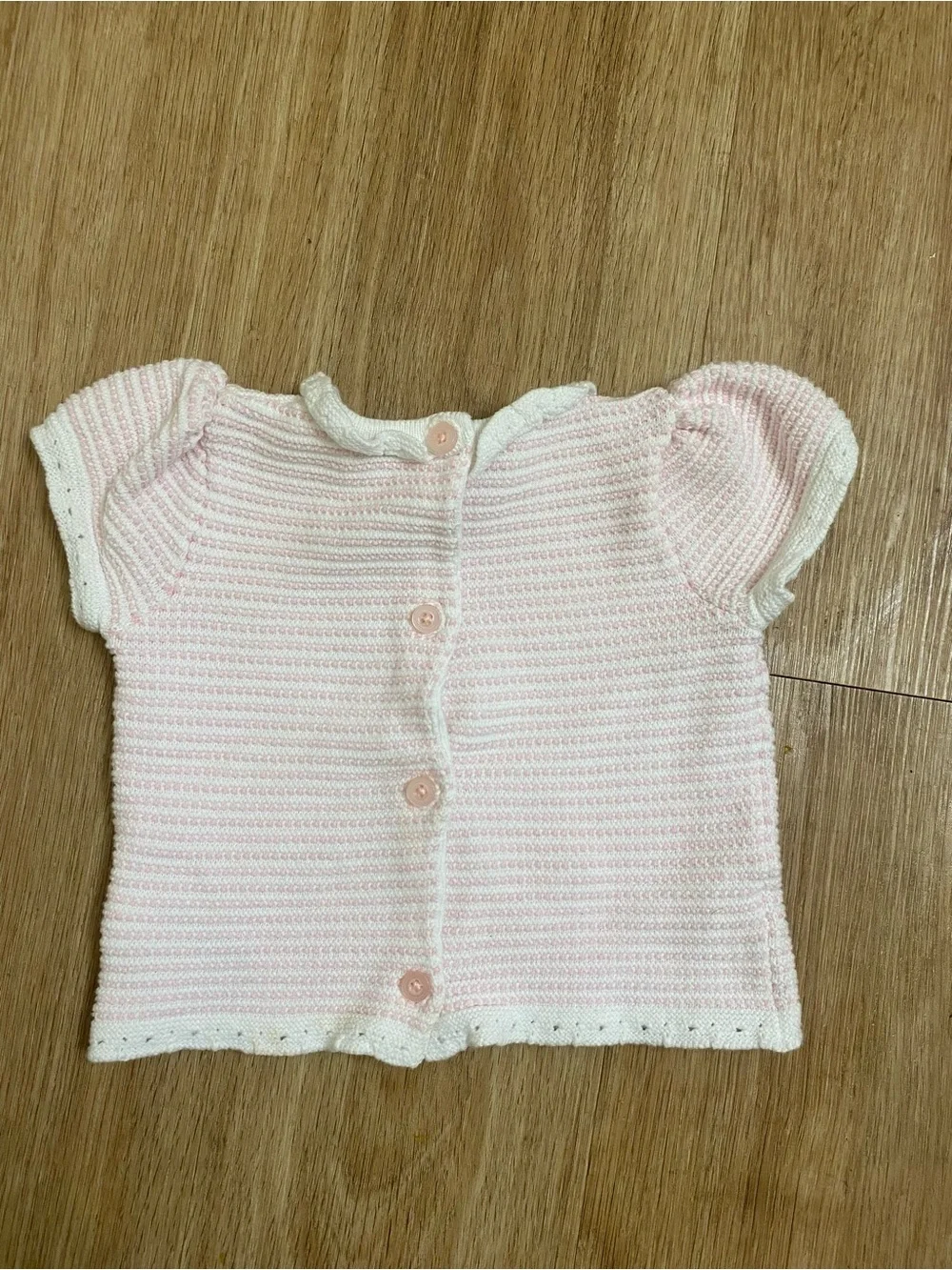 Janie and Jack Pale Pink Knit Short Sleeve Tee with White Scalloped Collar